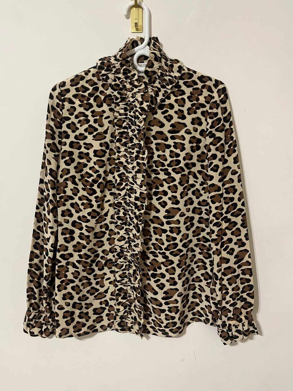 Vintage Harold's 100% Silk Leopard Print Ruffle Blouse - Size 8